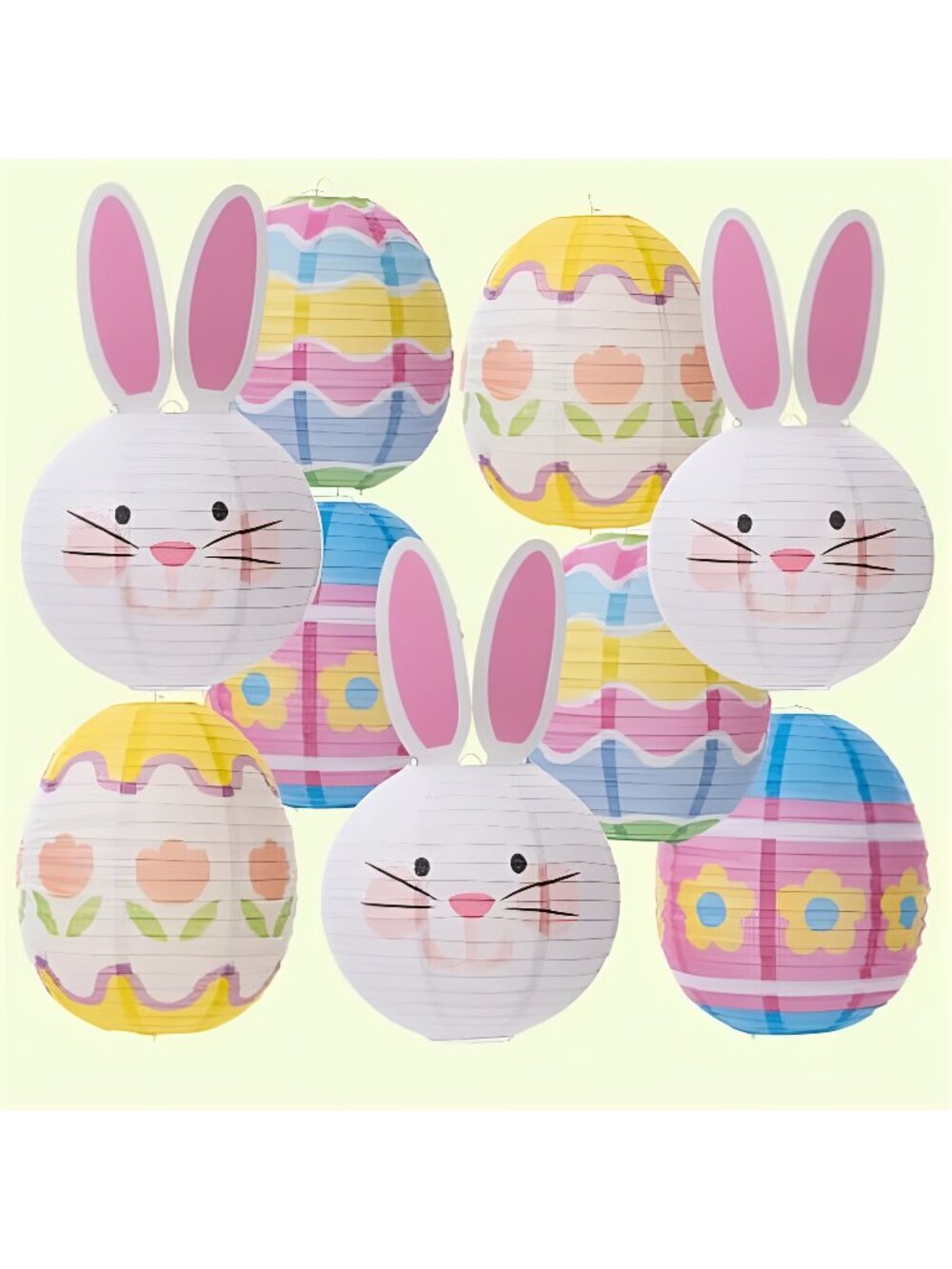 UNIQOOO 9PCS Easter Party Decorations Supplies Eggs Bunny Paper Lanterns Set